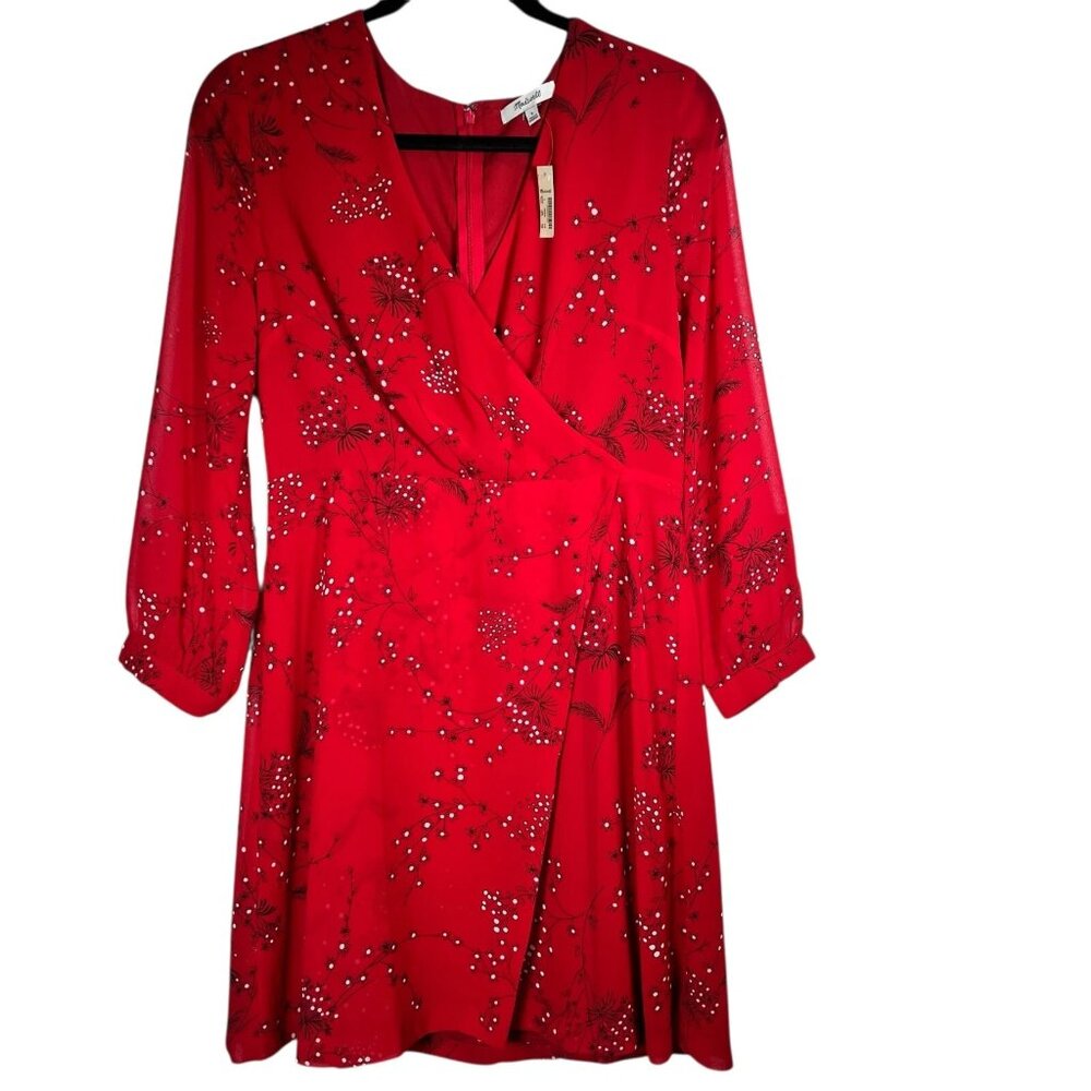 Madewell Womens Hazelwood Faux Wrap Front Mini Dress Windswept Red Floral Size 6